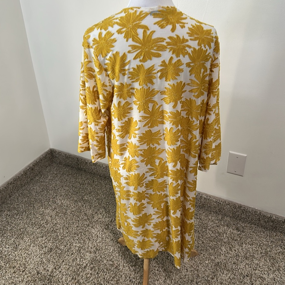 🔴Yellow Floral Open-Front Women's Duster - Picture 3 of 4